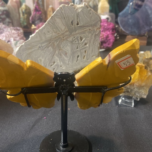 mustard  mookaite owl with stand 5" x  5" - Picture 3 of 4